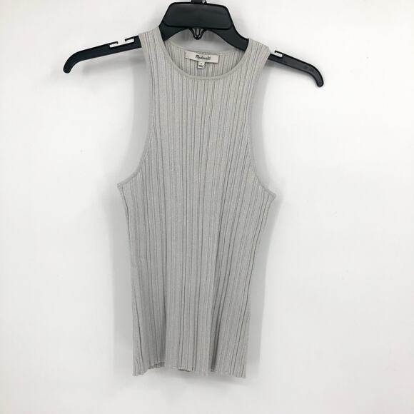 MADEWELL Signature Shimmer Cutaway Sweater Tank Small Silver Vapor Knit NWT - Picture 3 of 10